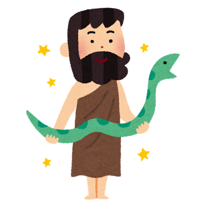 ギリシャ神話の医者アスクレーピオスが蛇を持っている図